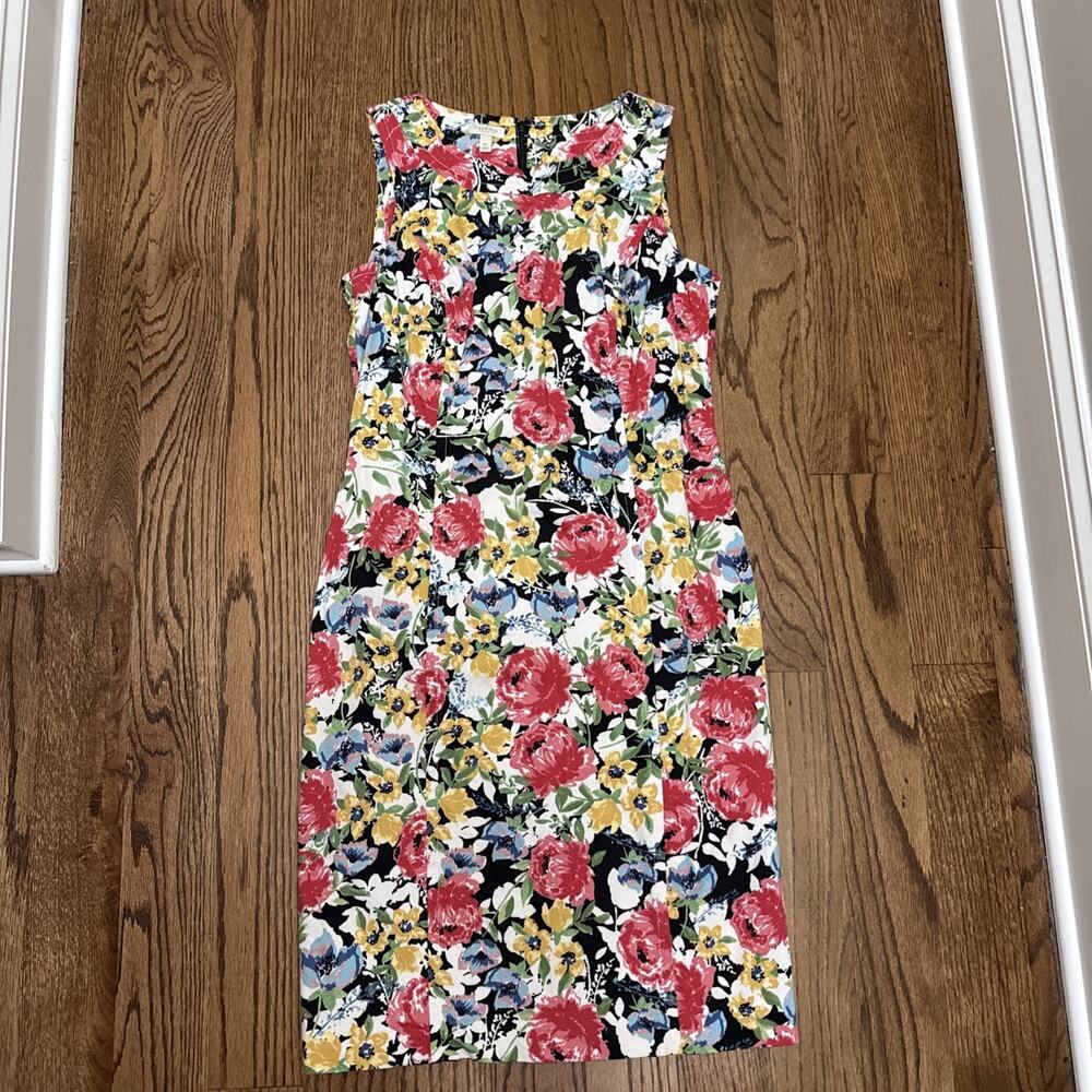 Talbots Petites Floral Sleeveless Shift Dress Cotton Pique Multi Color 6P